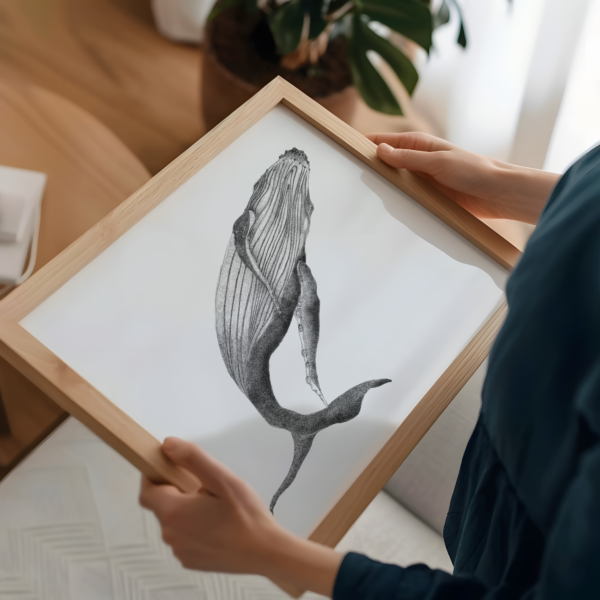 A3 whale art, black and white drawing. - Image 2