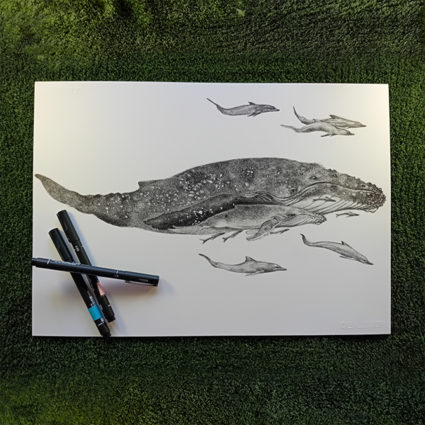 Whale wall art, ink drawing. - Image 2