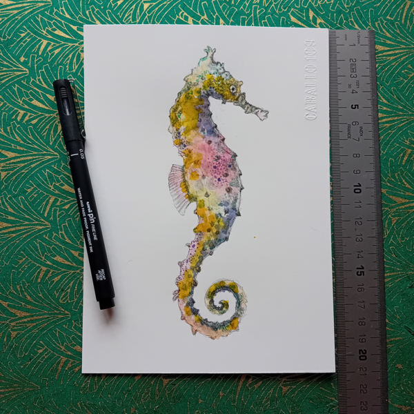 Rainbow seahorse watercolor, A5 original. - Image 2