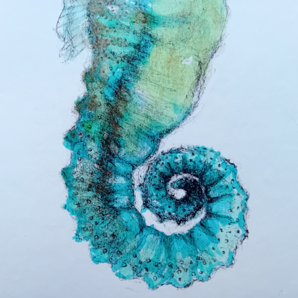 Green seahorse watercolor, original. - Image 4