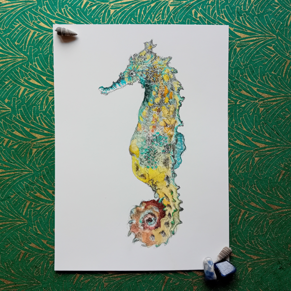 Seahorse Watercolor Handmade Drawing