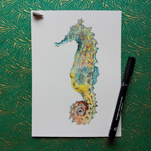 Seahorse Watercolor Handmade Drawing - Image 2