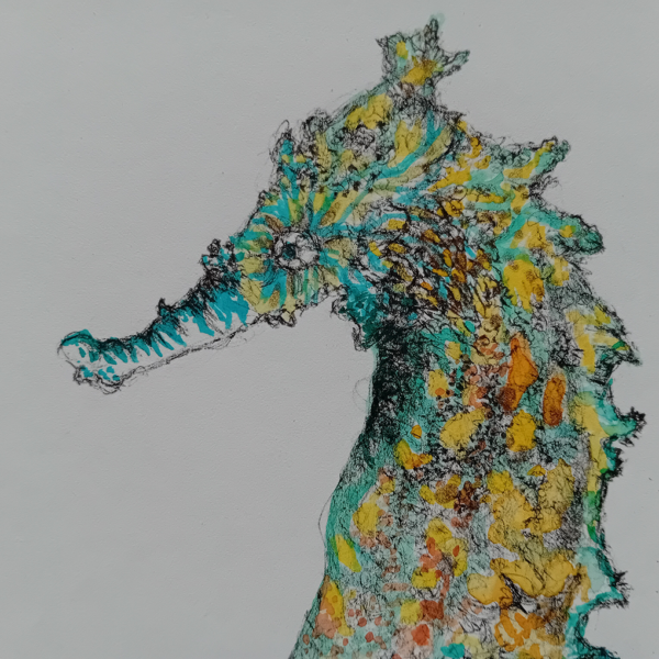 Seahorse Watercolor Handmade Drawing - Image 3