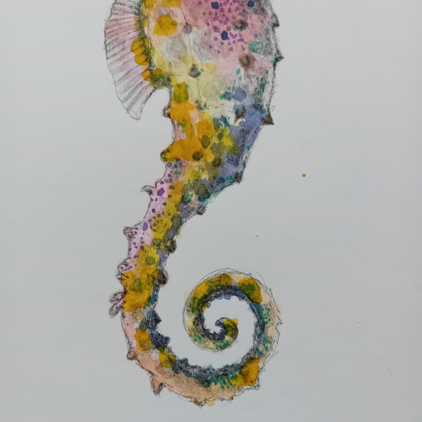 Rainbow seahorse watercolor, A5 original. - Image 4