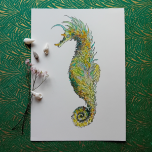 Light Green seahorse watercolor.