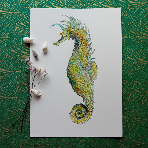 Light Green seahorse watercolor.