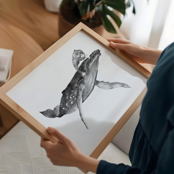 Whale with calf original drawing. - Image 2