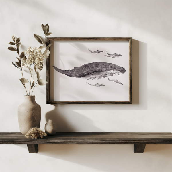 Whale wall art, ink drawing. - Image 3