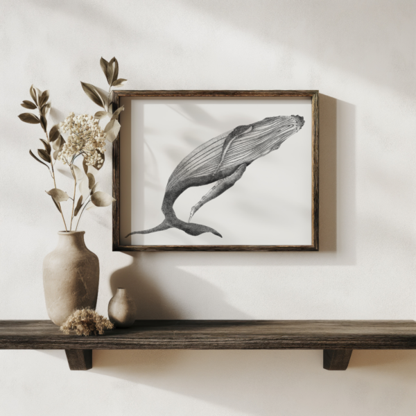 A3 whale art, black and white drawing. - Image 5