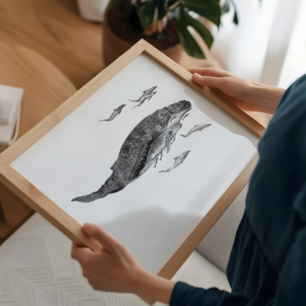 Whale wall art, ink drawing. - Image 4