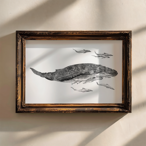 Whale wall art, ink drawing. - Image 5