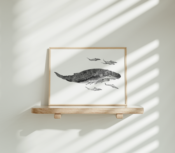 Whale wall art, ink drawing. - Image 6