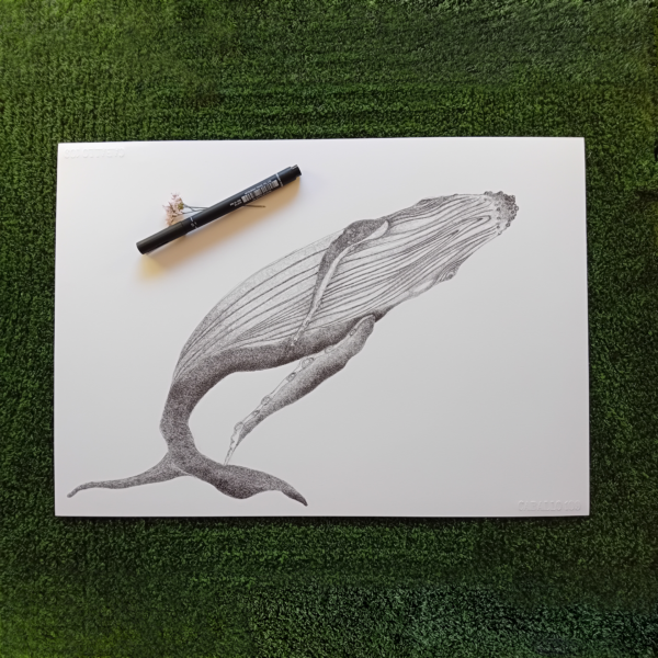 A3 whale art, black and white drawing. - Image 6
