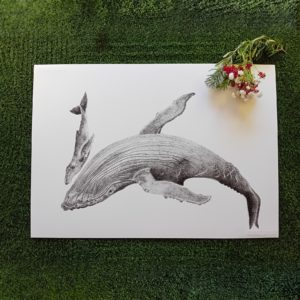 Original drawing, whale wall art.