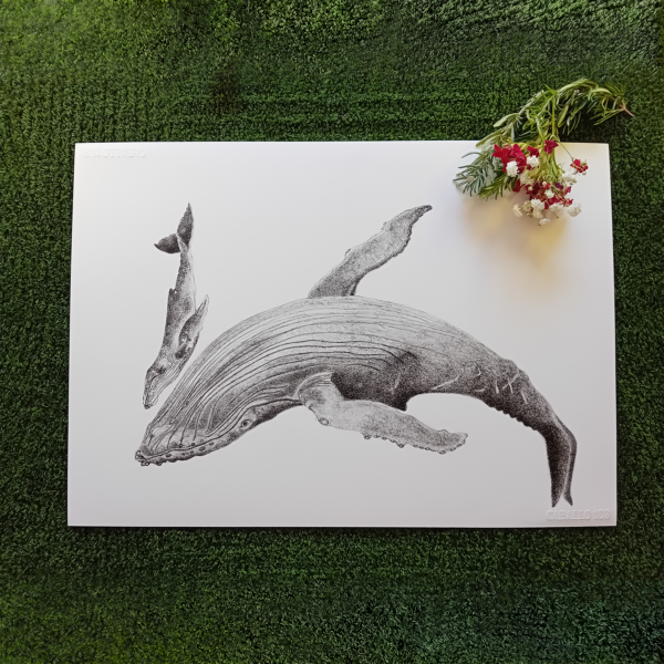 Original drawing, whale wall art.