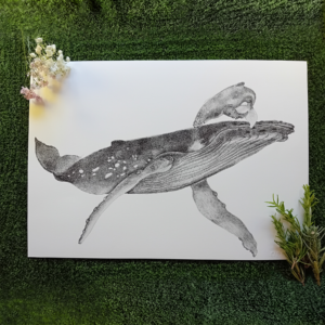 Whale with calf original drawing.