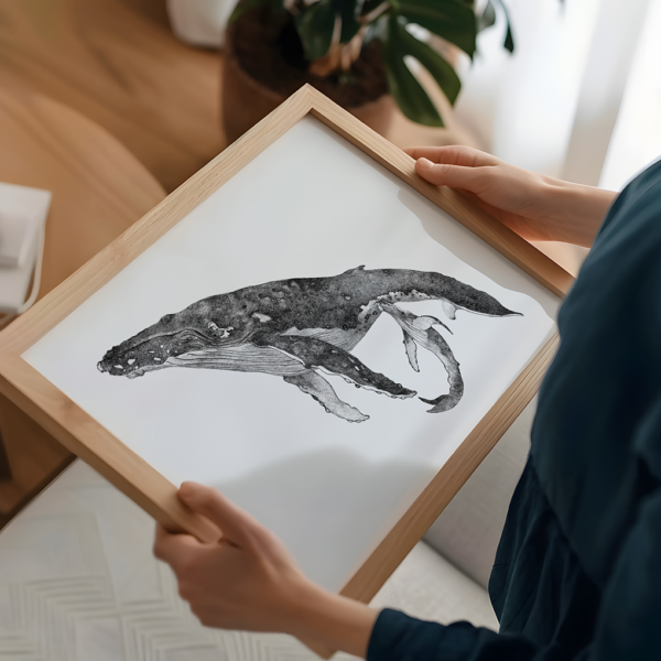 Unique wall art, whale drawing realistic. - Image 3
